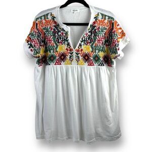 Amaryllis Women's M Split Neck Short Sleeve Embroidered Blouse Multicolor Floral